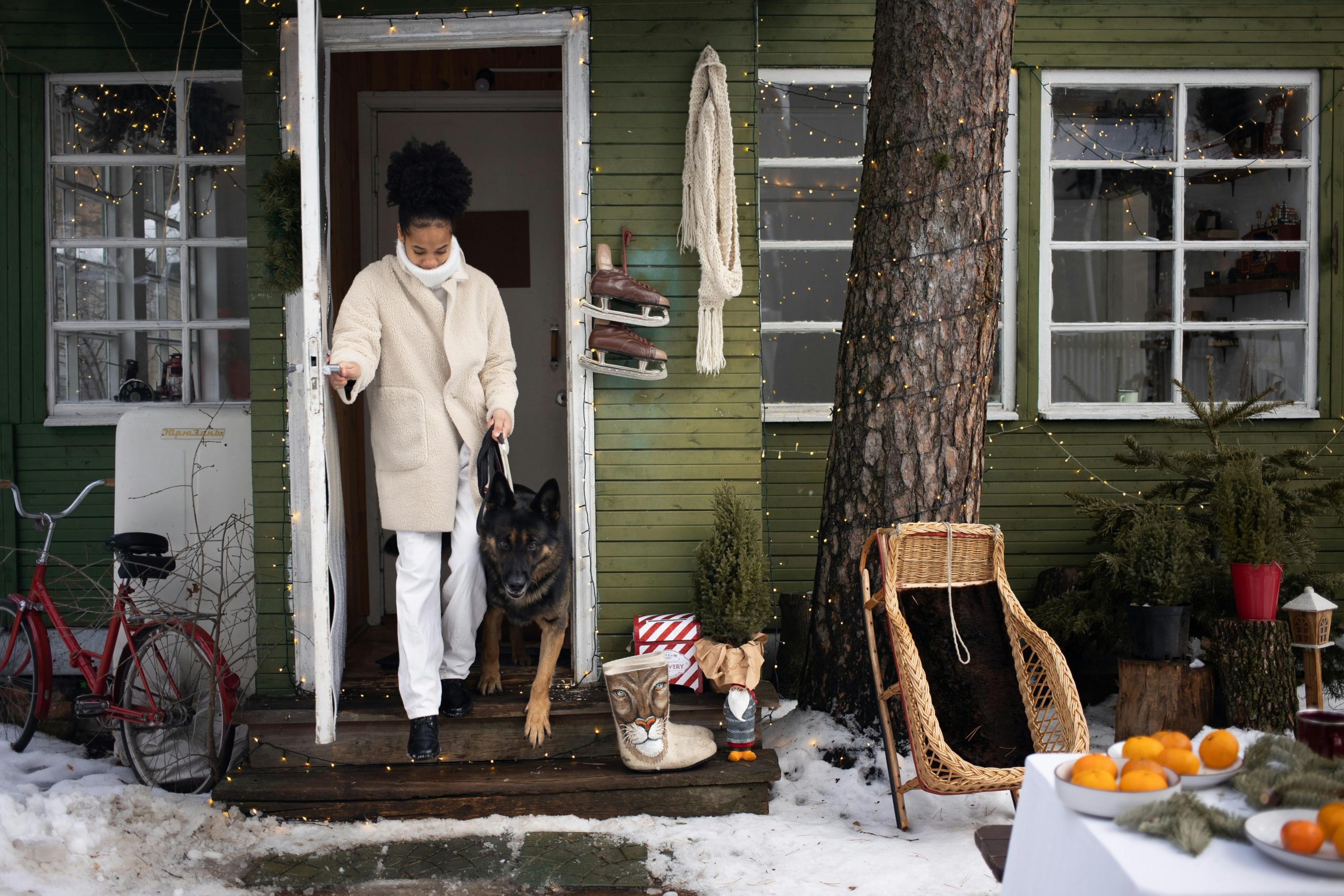 Woman walking her dog outside home in Colonia NJ – Realtor Lorraine Macaluso helping North Plainfield and Middlesex County buyers find pet-friendly homes.